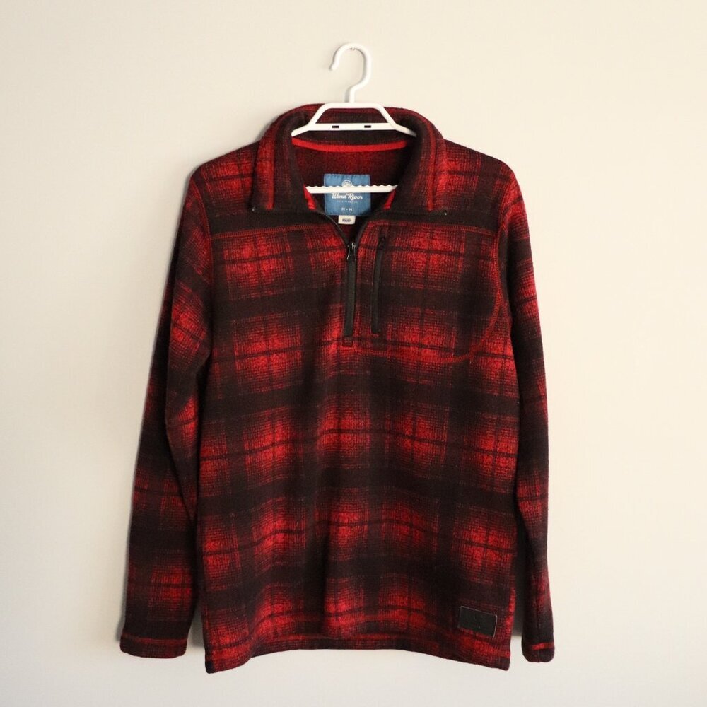 Wind River Men's M Red Plaid 1/4 Zip Pullover Fleece Long Sleeve‎ Pocket Sweater